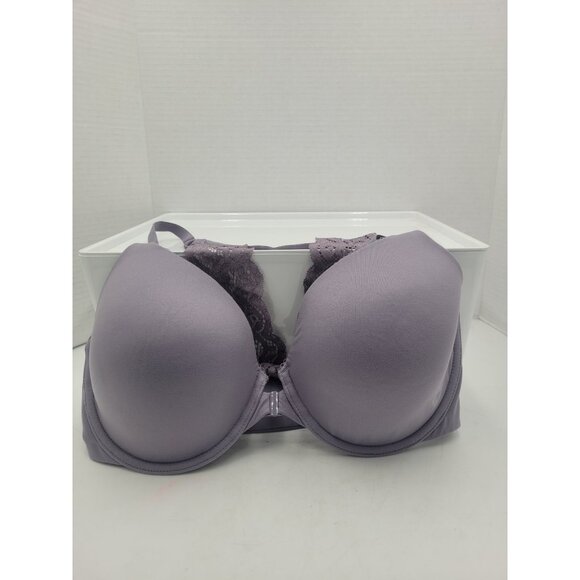 Victoria's Secret Grey Purple Lace Racerback Perfect Front Closure Bra 34 DD - Picture 1 of 8